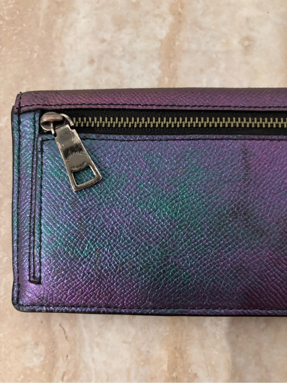 COACH Metallic oil slick Purple Leather long continental fold over snap Wallet - Picture 7 of 12